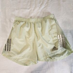 Adidas Running Shorts Women's Large 5" Light Green Zip Pocket Reflective Stripe
